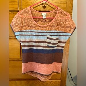 Daytrip Multicolor Striped Lace Tee